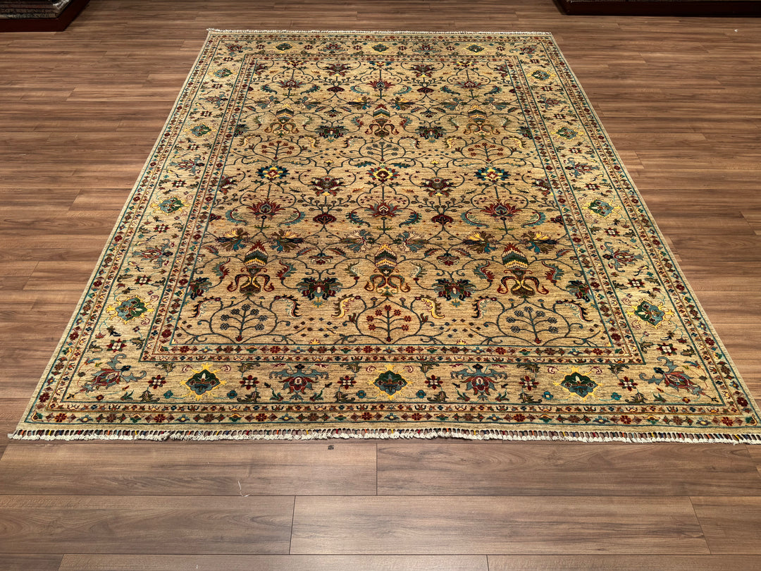 Sultani Binbirgece Orjinal El Dokuması Bej Kök Boya Yün Halı 283x352 9.96 Metrekare - 8x10 ft