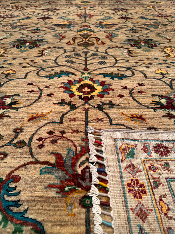 Sultani Binbirgece Original Hand Woven Beige Vegetable Dyed Wool Carpet 283x352 9.96 Square Meters - 8x10 ft