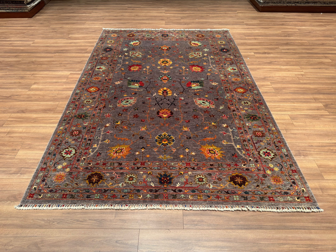 Sultani Floral Original Hand Woven Gray Vegetable Dyed Wool Carpet 208x309 6.43 Square Meters - 7x10 ft