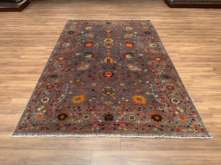 Sultani Floral Original Hand Woven Gray Vegetable Dyed Wool Carpet 208x309 6.43 Square Meters - 7x10 ft