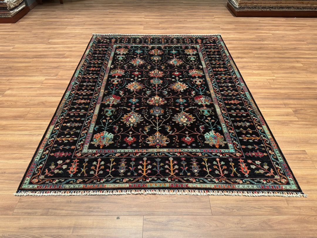 Sultani Binbirgece Original Hand Woven Black Vegetable Dyed Wool Carpet 213x286 6.09 Square Meters - 7x10 ft