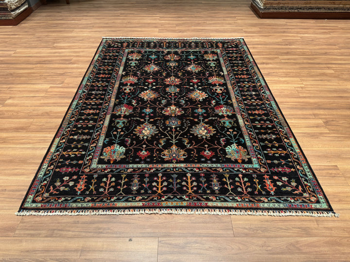 Sultani Binbirgece Original Hand Woven Black Vegetable Dyed Wool Carpet 213x286 6.09 Square Meters - 7x10 ft