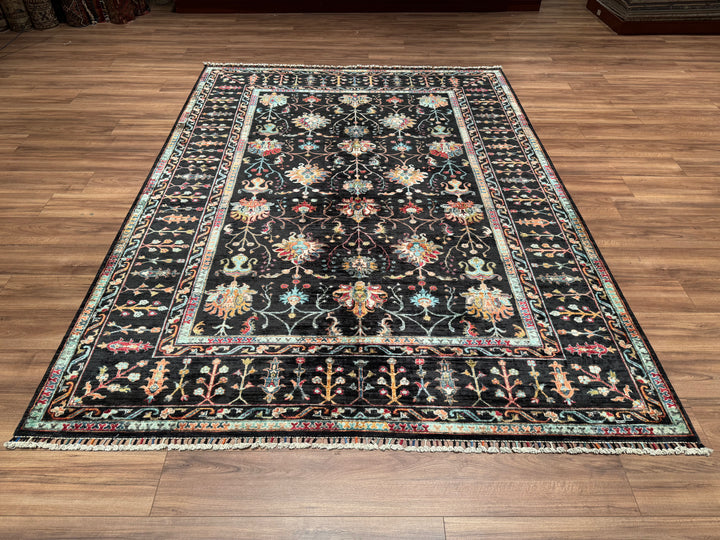 Sultani Binbirgece Original Hand Woven Black Vegetable Dyed Wool Carpet 213x286 6.09 Square Meters - 7x10 ft