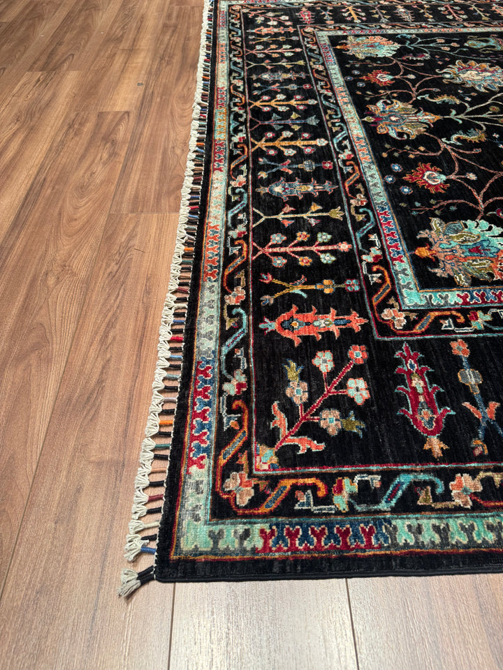 Sultani Binbirgece Original Hand Woven Black Vegetable Dyed Wool Carpet 213x286 6.09 Square Meters - 7x10 ft