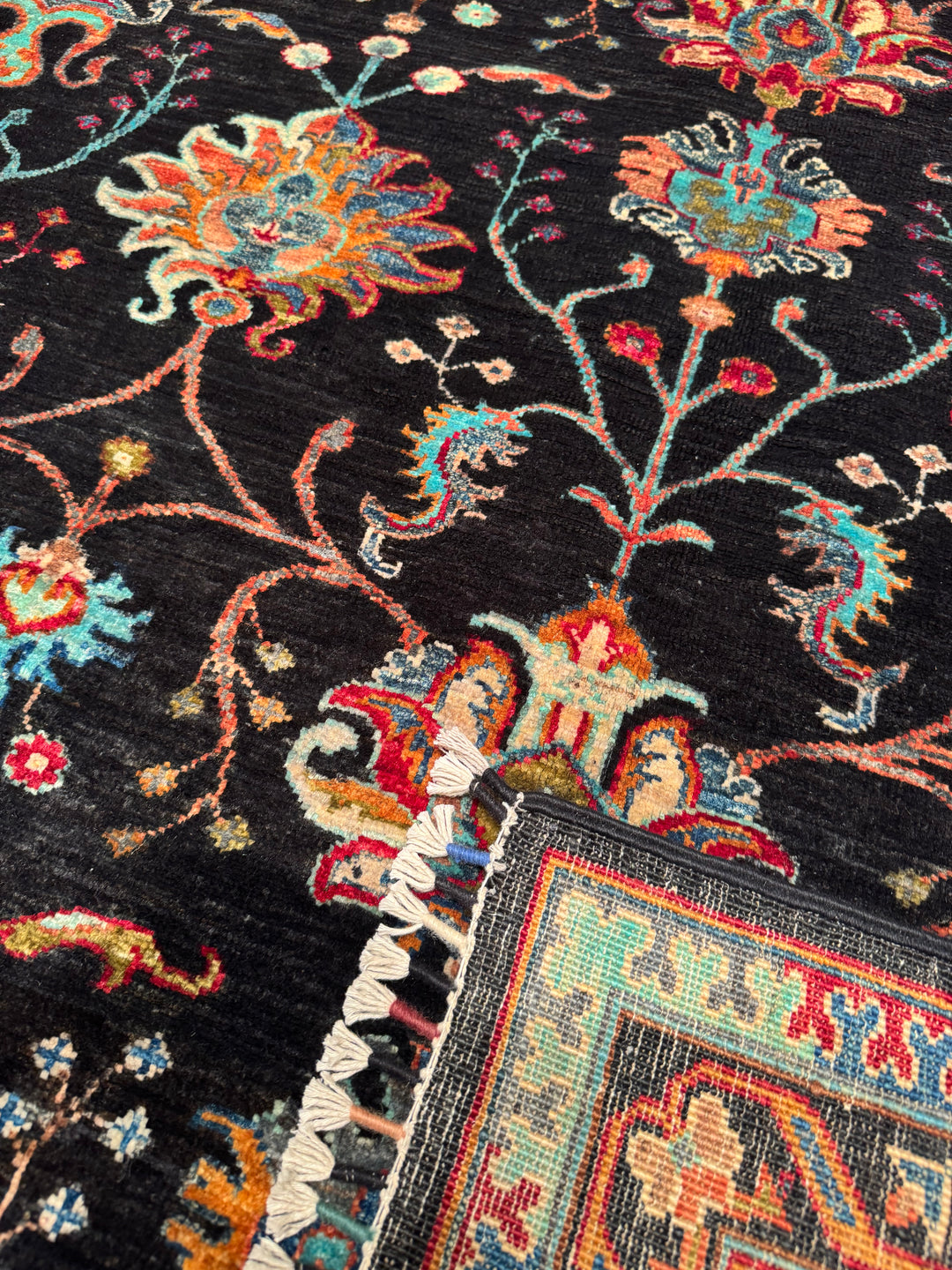 Sultani Binbirgece Original Hand Woven Black Vegetable Dyed Wool Carpet 213x286 6.09 Square Meters - 7x10 ft