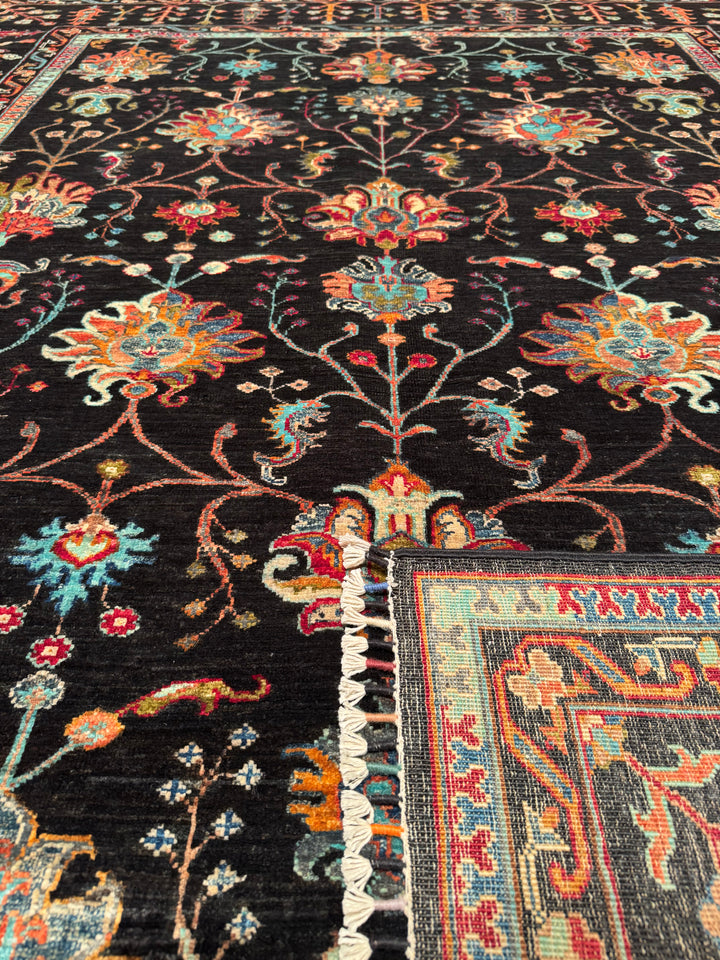 Sultani Binbirgece Original Hand Woven Black Vegetable Dyed Wool Carpet 213x286 6.09 Square Meters - 7x10 ft