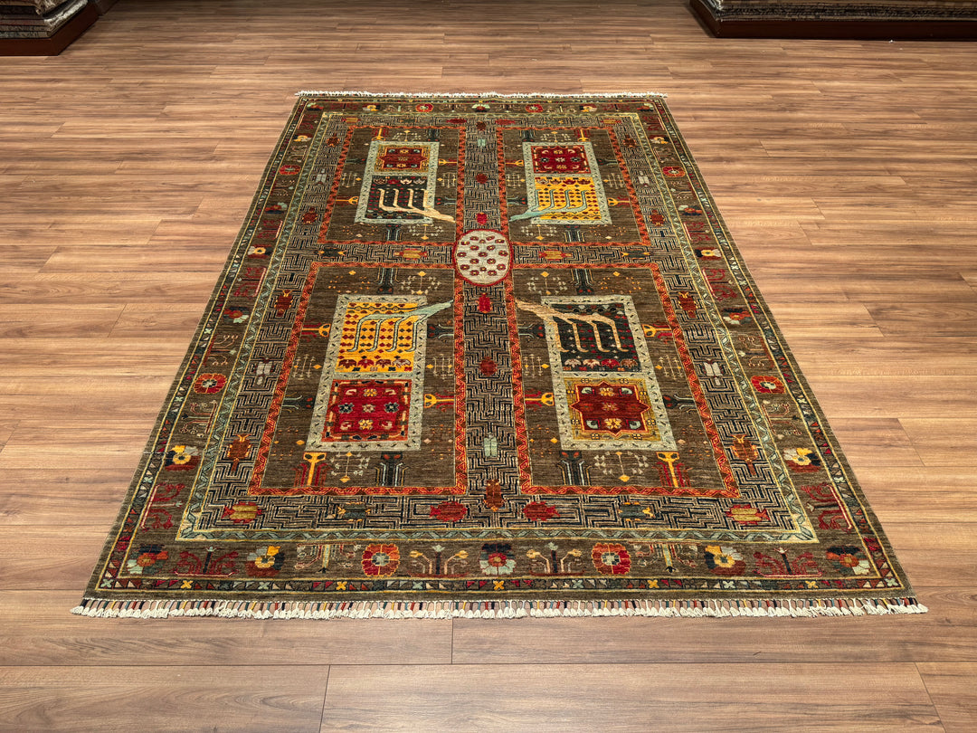 Veziri Original Hand Woven Brown Vegetable Dyed Wool Carpet 209x303 6.33 Square Meters - 7x10 ft