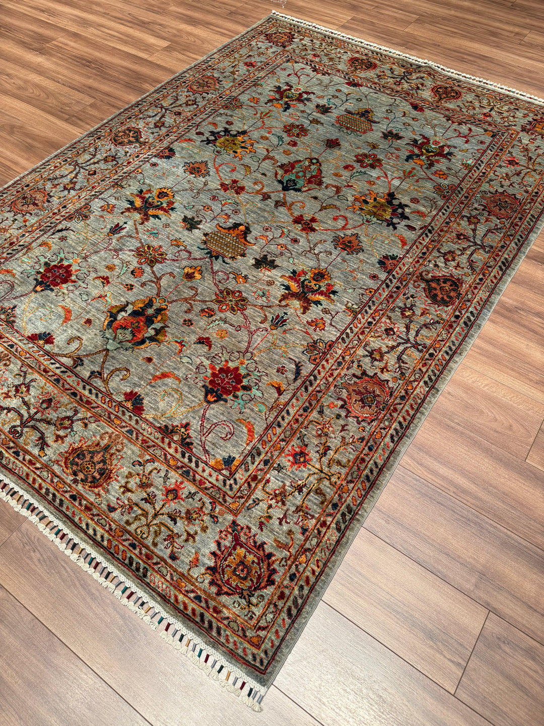 Sultani Binbirgece Orijinal El Dokuması Gri Kök Boya Yün Halı 171x243 4.16 Metrekare - 5x8 ft