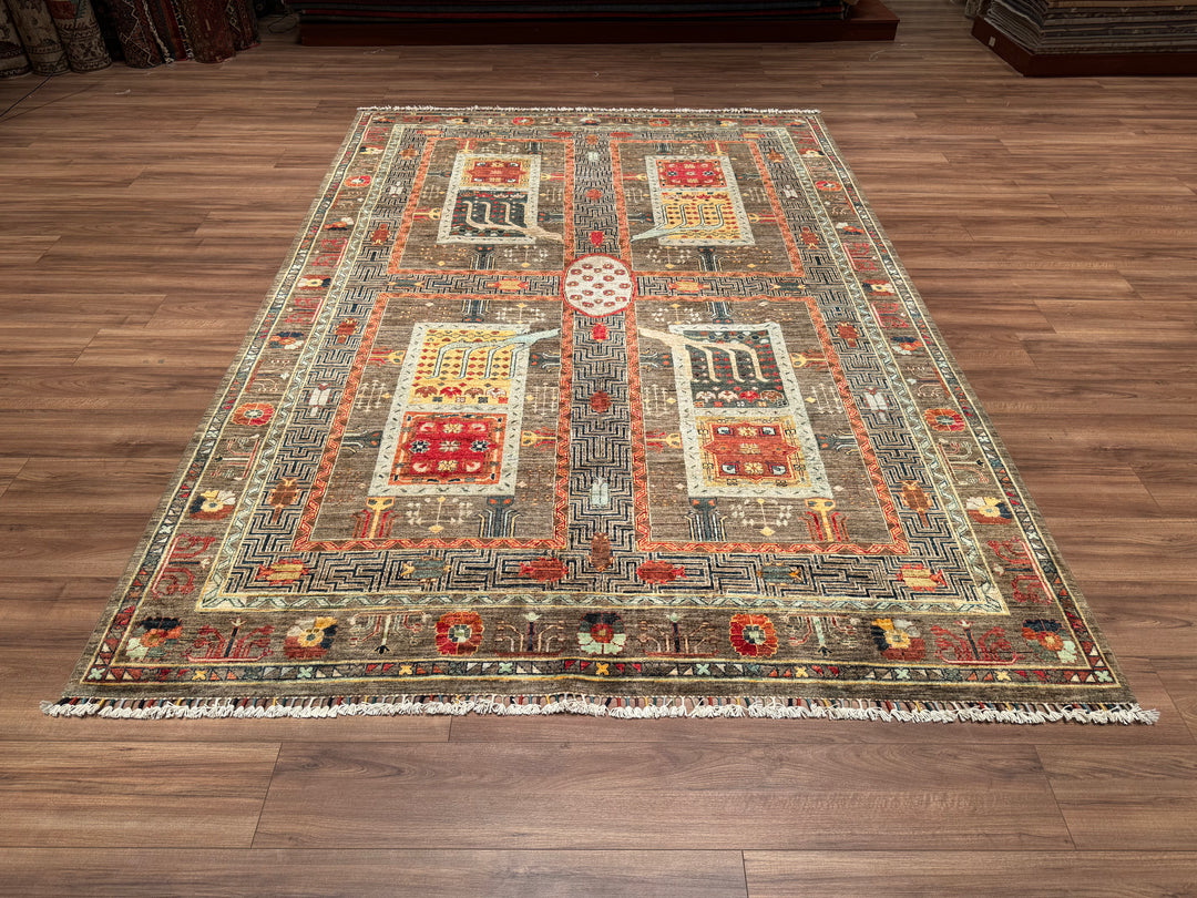 Veziri Original Hand Woven Brown Vegetable Dyed Wool Carpet 209x303 6.33 Square Meters - 7x10 ft