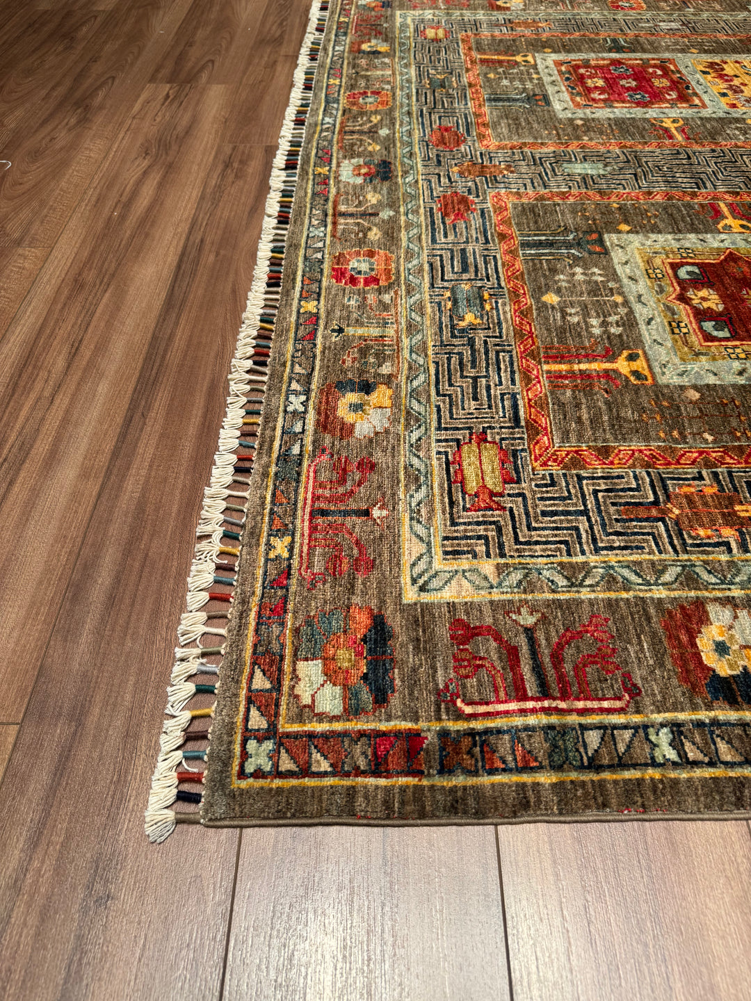 Veziri Original Hand Woven Brown Vegetable Dyed Wool Carpet 209x303 6.33 Square Meters - 7x10 ft