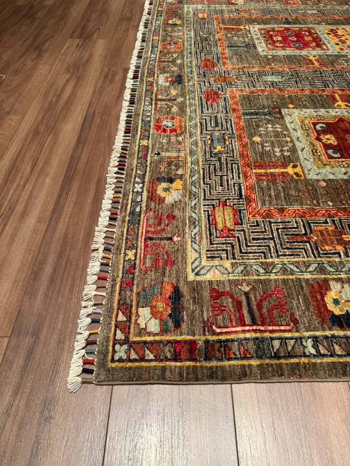 Veziri Original Hand Woven Brown Vegetable Dyed Wool Carpet 209x303 6.33 Square Meters - 7x10 ft