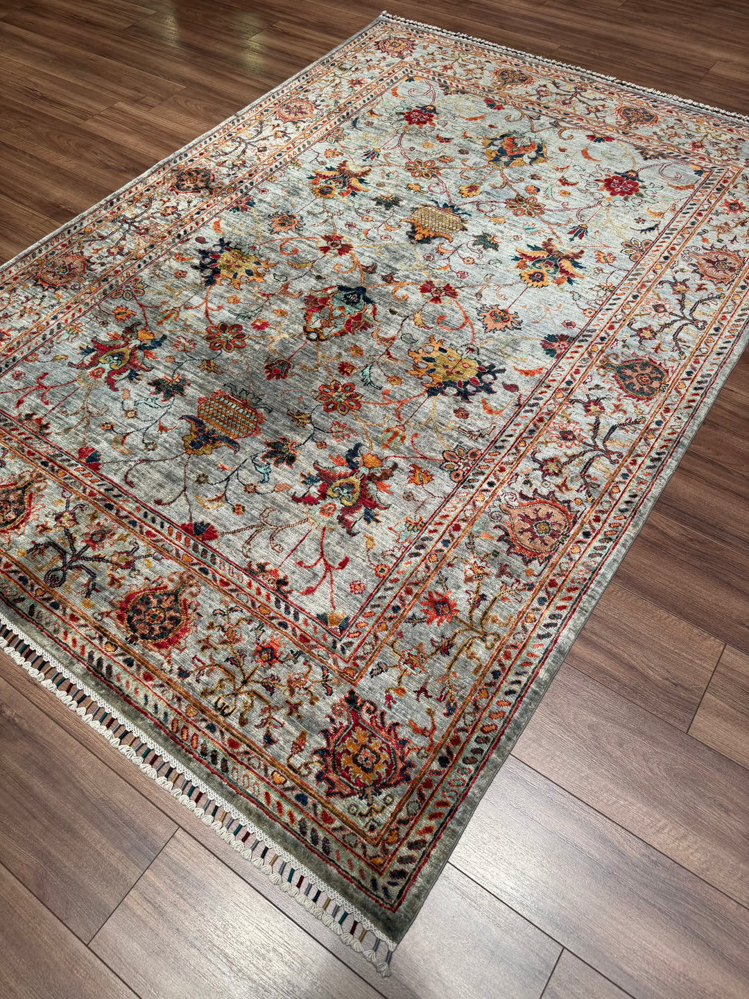 Sultani Binbirgece Orijinal El Dokuması Gri Kök Boya Yün Halı 171x243 4.16 Metrekare - 5x8 ft