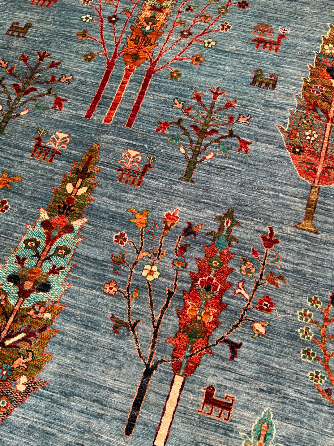 Khorjin Hayat Ağacı Orijinal El Dokuması Turkuaz Kök Boya Yün Halı 174x246 4.28 Metrekare - 5x8 ft