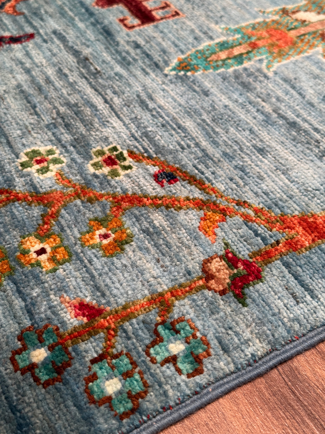 Khorjin Hayat Ağacı Orijinal El Dokuması Turkuaz Kök Boya Yün Halı 174x246 4.28 Metrekare - 5x8 ft