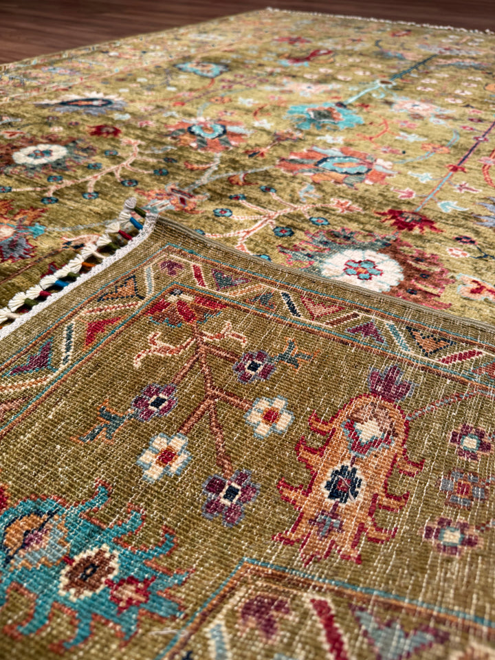 Sultani Floral Original Hand-Woven Green Vegetable Dyed Wool Carpet 170x236 4.01 Square Meters - 6x8