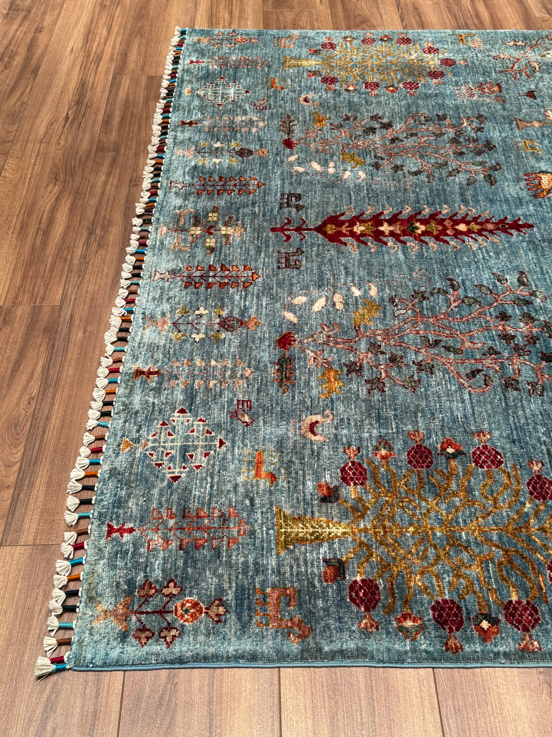 Khorjin Hayat Ağacı Orijinal El Dokuması Turkuaz Kök Boya Yün Halı 180x253 4.55 Metrekare - 5x8 ft