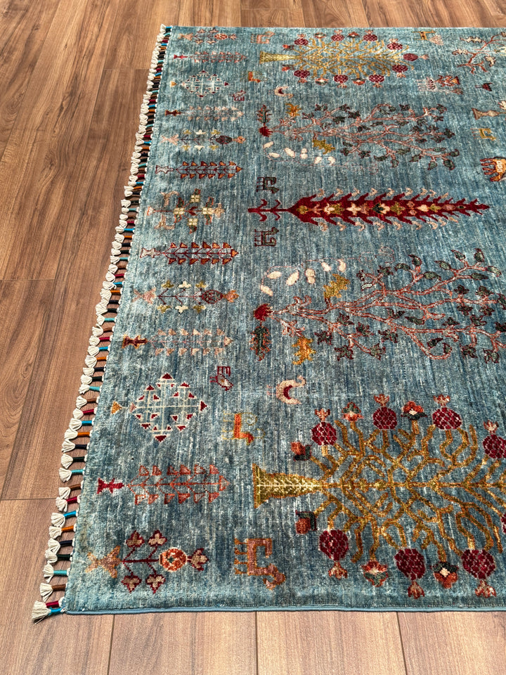 Khorjin Hayat Ağacı Orijinal El Dokuması Turkuaz Kök Boya Yün Halı 180x253 4.55 Metrekare - 5x8 ft