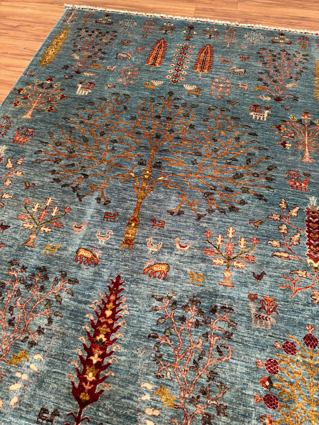 Khorjin Hayat Ağacı Orijinal El Dokuması Turkuaz Kök Boya Yün Halı 180x253 4.55 Metrekare - 5x8 ft