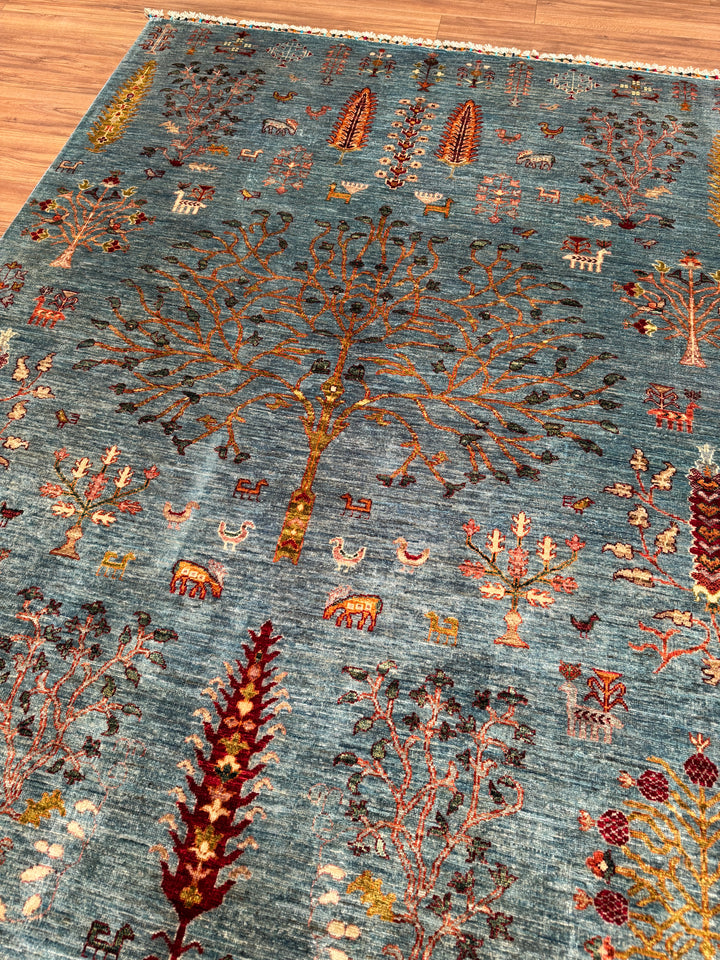 Khorjin Hayat Ağacı Orijinal El Dokuması Turkuaz Kök Boya Yün Halı 180x253 4.55 Metrekare - 5x8 ft