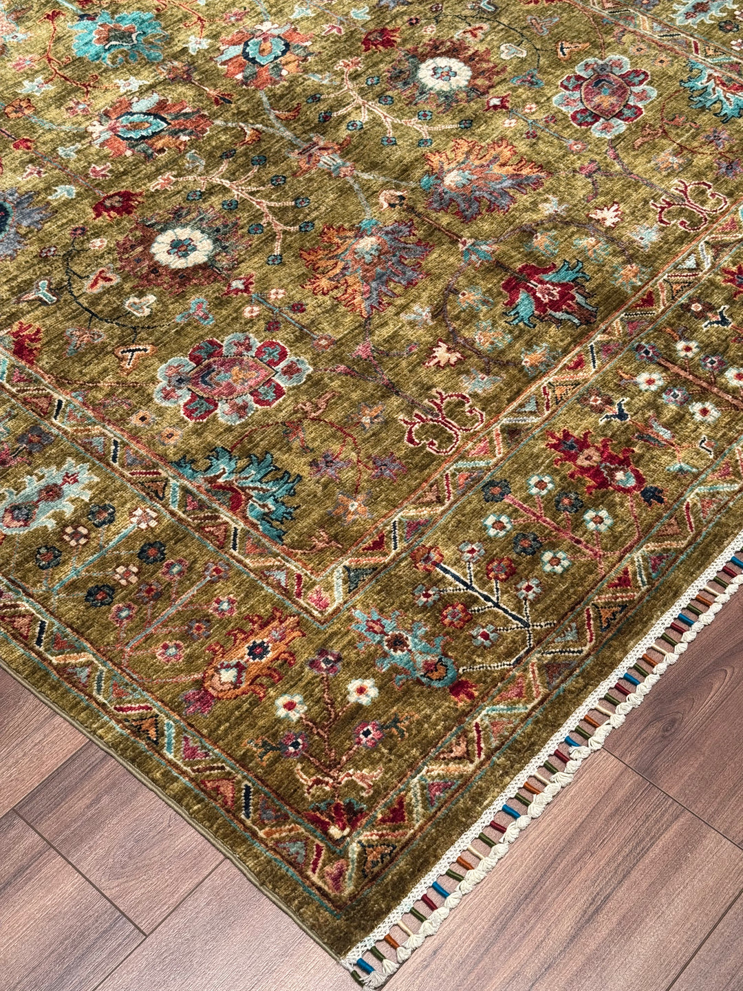 Sultani Floral Original Hand-Woven Green Vegetable Dyed Wool Carpet 170x236 4.01 Square Meters - 6x8