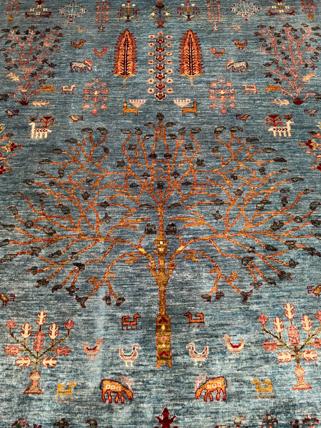 Khorjin Hayat Ağacı Orijinal El Dokuması Turkuaz Kök Boya Yün Halı 180x253 4.55 Metrekare - 5x8 ft