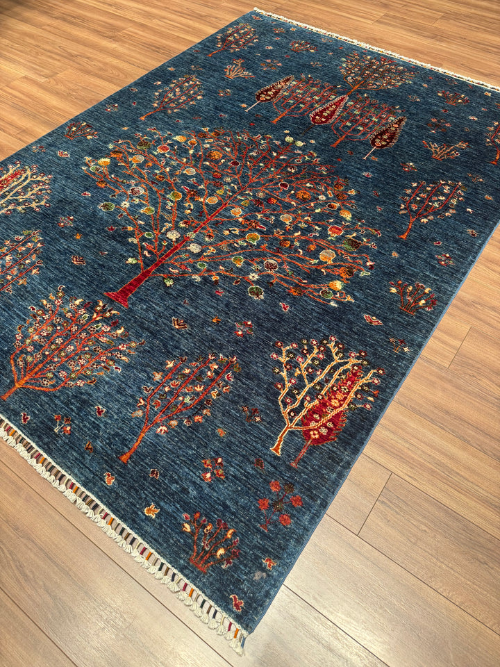 Khorjin Tree of Life Original Hand-Woven Blue Vegetable Dyed Wool Carpet 180x250 4.50 Square Meters - 5x8 ft