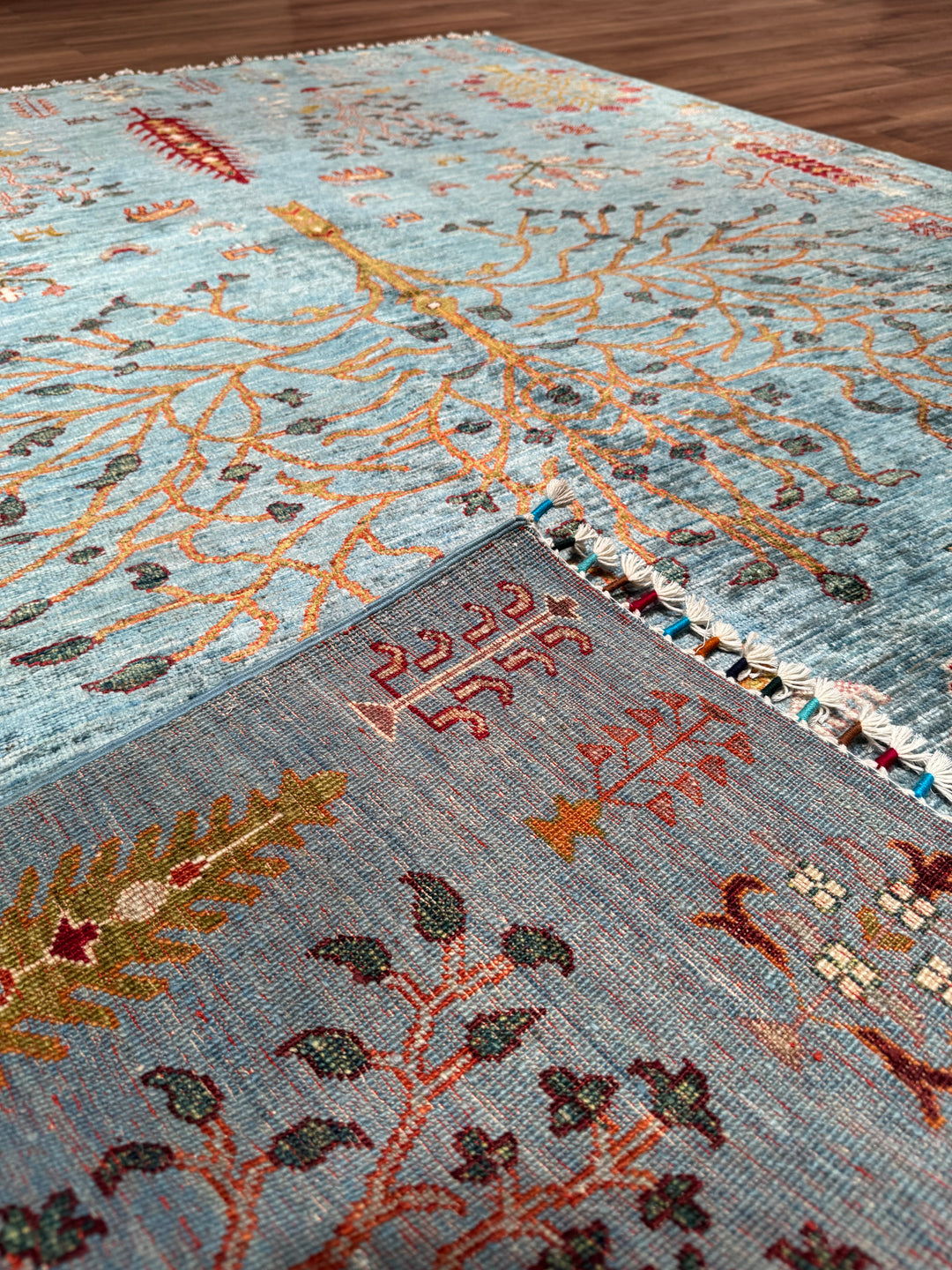 Khorjin Hayat Ağacı Orijinal El Dokuması Turkuaz Kök Boya Yün Halı 180x253 4.55 Metrekare - 5x8 ft