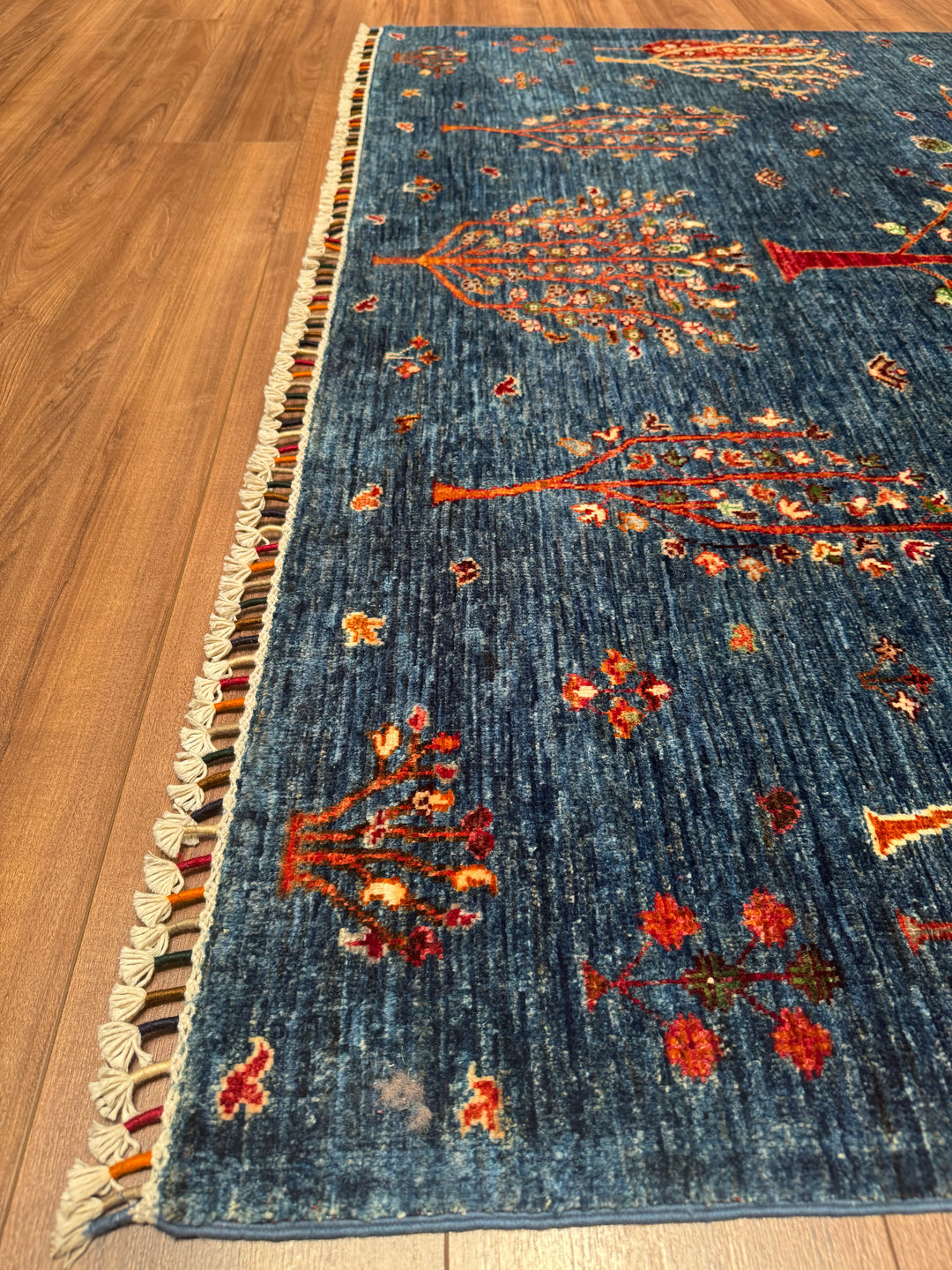 Khorjin Tree of Life Original Hand-Woven Blue Vegetable Dyed Wool Carpet 180x250 4.50 Square Meters - 5x8 ft
