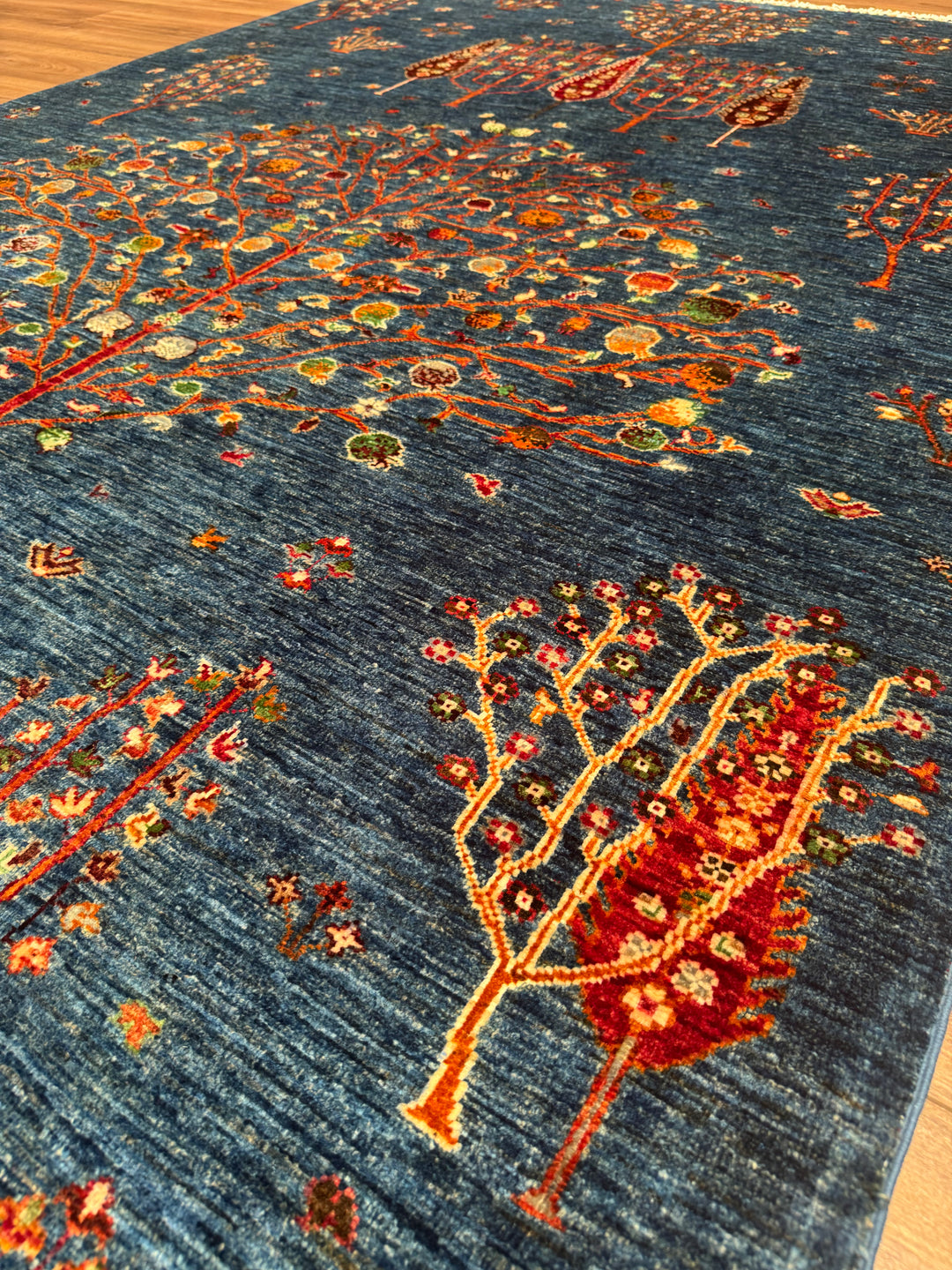 Khorjin Tree of Life Original Hand-Woven Blue Vegetable Dyed Wool Carpet 180x250 4.50 Square Meters - 5x8 ft