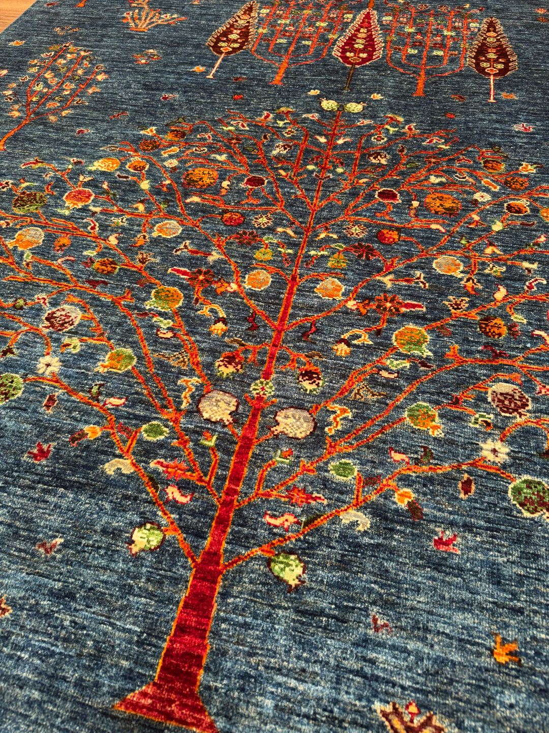Khorjin Tree of Life Original Hand-Woven Blue Vegetable Dyed Wool Carpet 180x250 4.50 Square Meters - 5x8 ft
