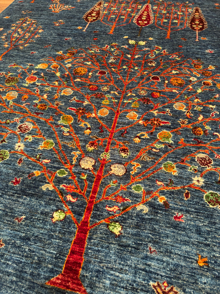 Khorjin Tree of Life Original Hand-Woven Blue Vegetable Dyed Wool Carpet 180x250 4.50 Square Meters - 5x8 ft