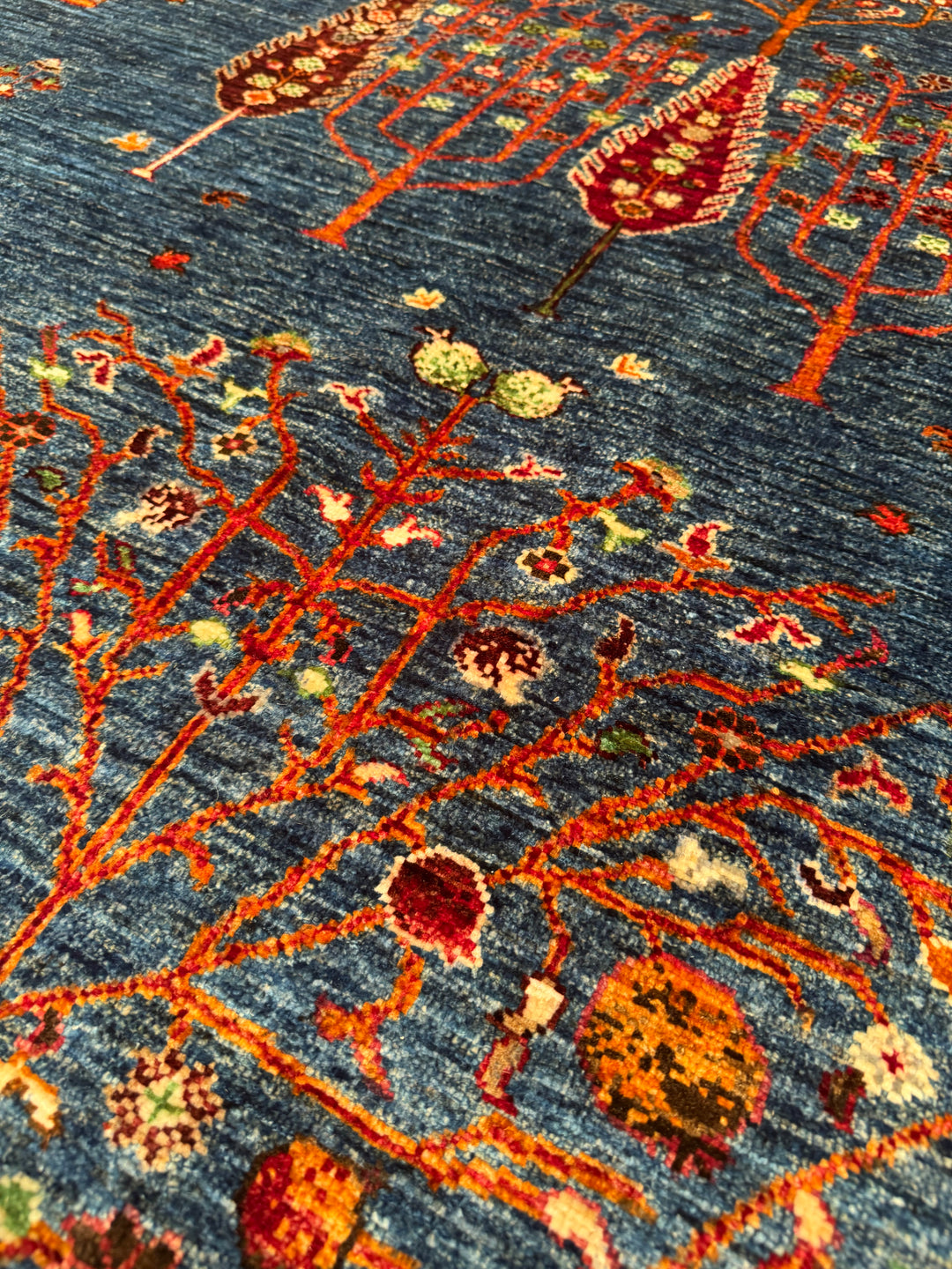 Khorjin Tree of Life Original Hand-Woven Blue Vegetable Dyed Wool Carpet 180x250 4.50 Square Meters - 5x8 ft
