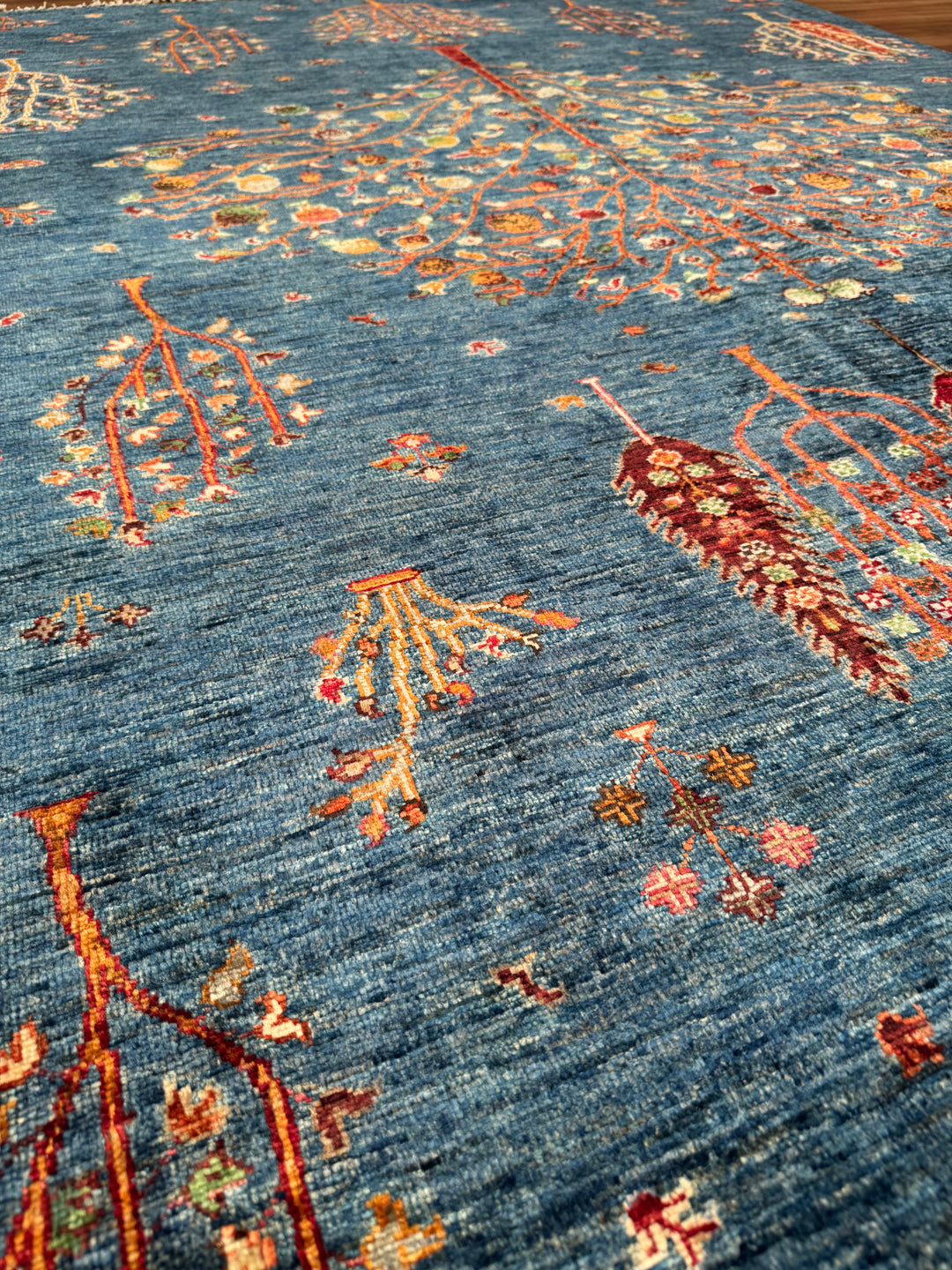 Khorjin Tree of Life Original Hand-Woven Blue Vegetable Dyed Wool Carpet 180x250 4.50 Square Meters - 5x8 ft