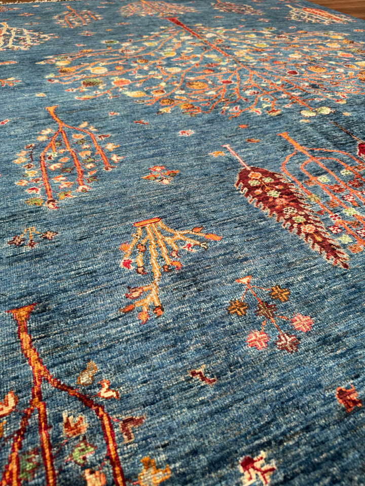 Khorjin Tree of Life Original Hand-Woven Blue Vegetable Dyed Wool Carpet 180x250 4.50 Square Meters - 5x8 ft