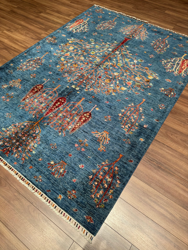 Khorjin Tree of Life Original Hand-Woven Blue Vegetable Dyed Wool Carpet 180x250 4.50 Square Meters - 5x8 ft