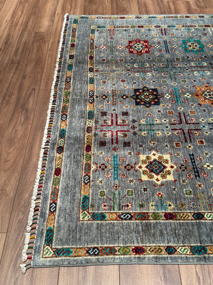 Veziri Bilcik Orijinal El Dokuması Gri Kök Boya Yün Halı 171x246 4.21 Metrekare - 6x8 ft