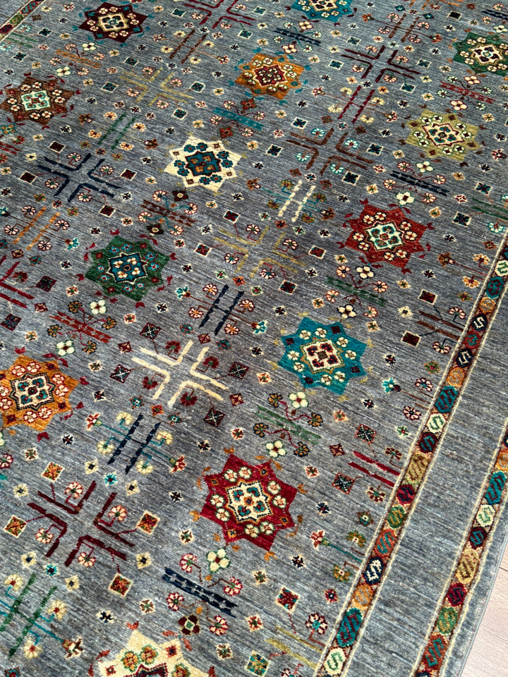 Veziri Bilcik Orijinal El Dokuması Gri Kök Boya Yün Halı 171x246 4.21 Metrekare - 6x8 ft