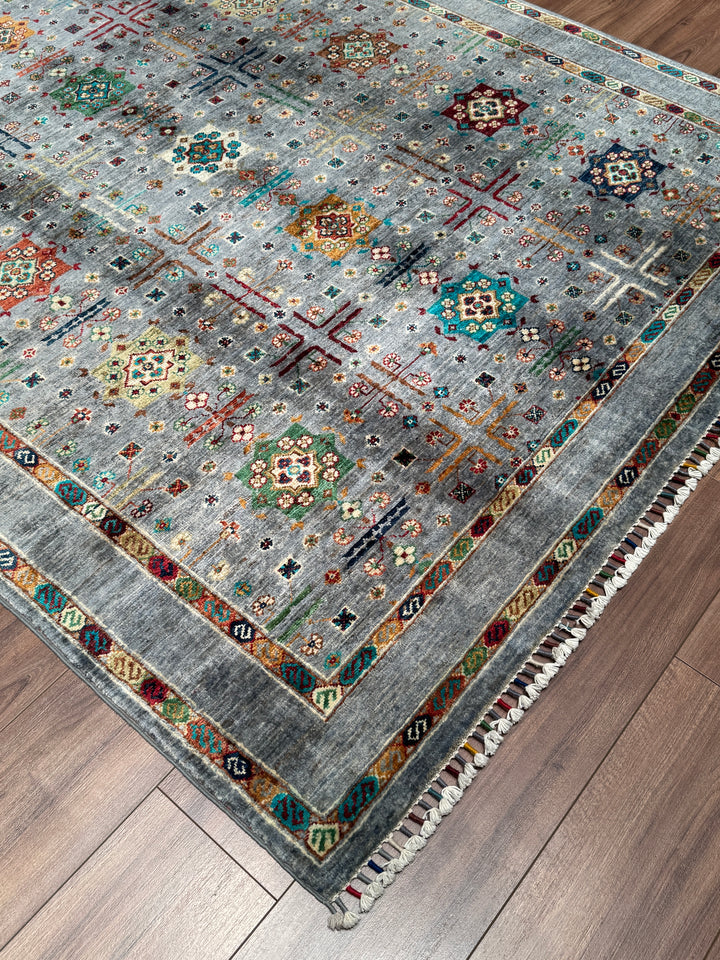 Veziri Bilcik Orijinal El Dokuması Gri Kök Boya Yün Halı 171x246 4.21 Metrekare - 6x8 ft