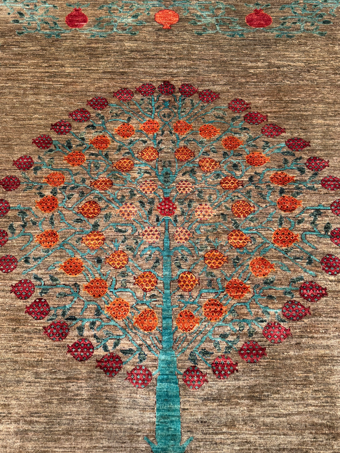 Sultani Pomegranate Tree Original Hand-Woven Beige Vegetable Dyed Wool Carpet 165x237 3.91 Square Meters - 5x8 ft
