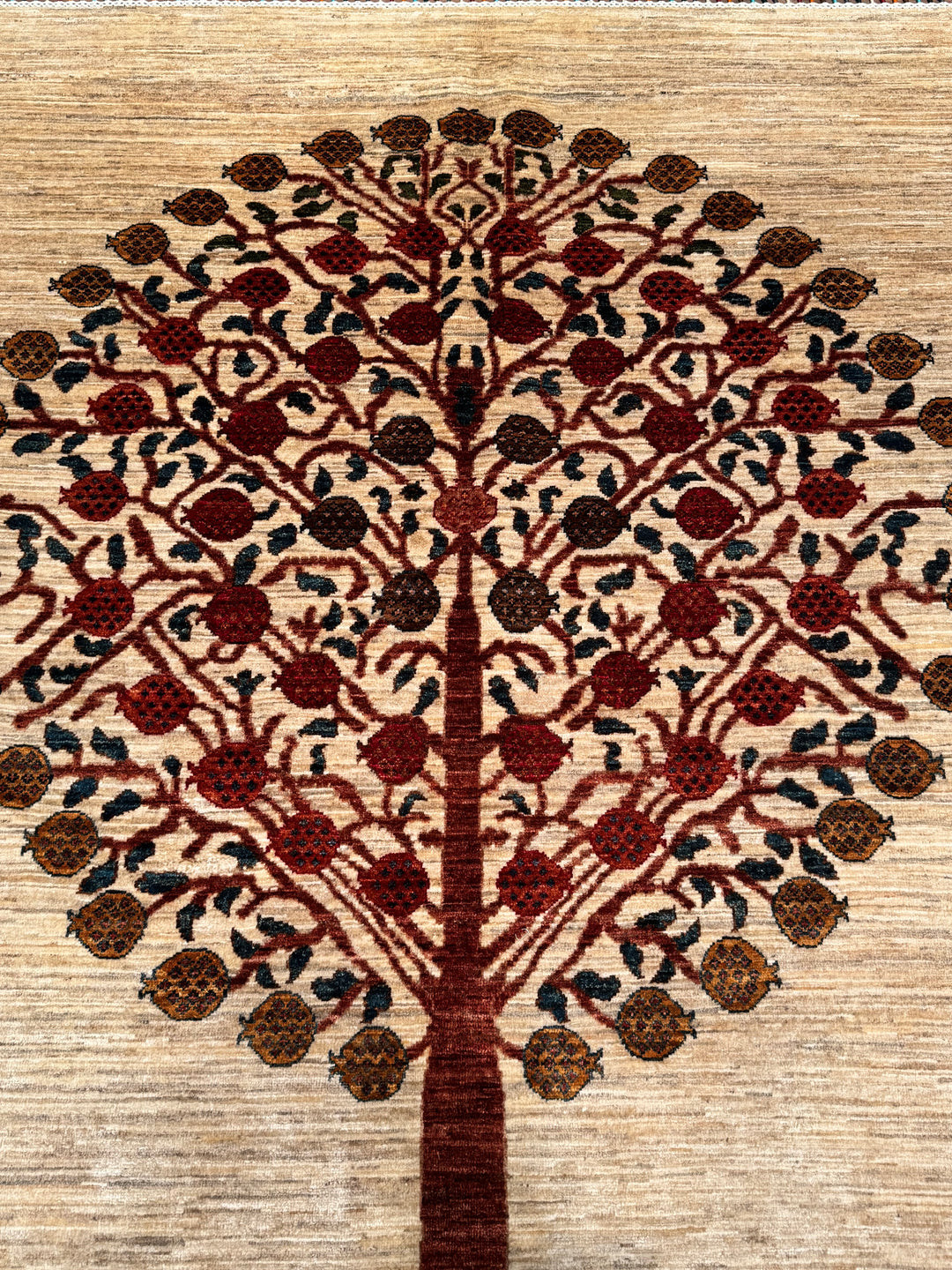 Sultani Pomegranate Tree Original Hand-Woven Cream Vegetable Dyed Wool Carpet 170x226 3.84 Square Meters - 5x8 ft