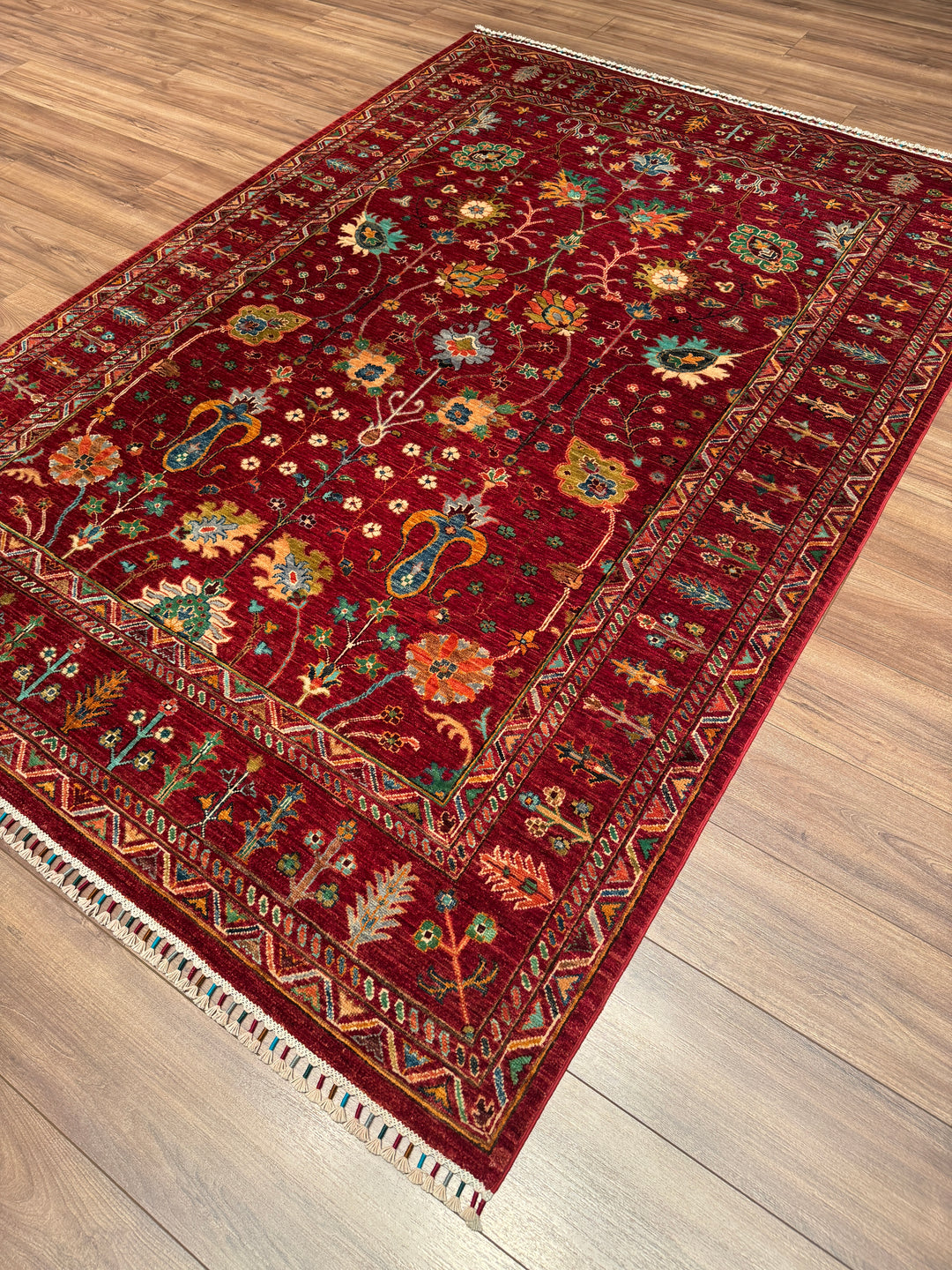 Sultani Çiçekli Orijinal El Dokuması Kırmızı Kök Boya Yün Halı 174x247 4.30 Metrekare - 5x8 ft