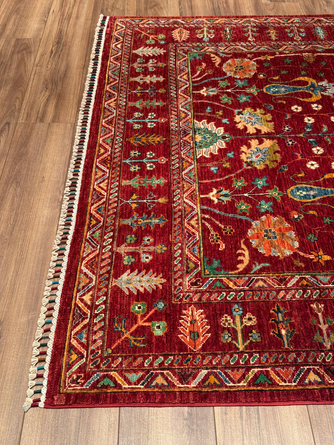 Sultani Çiçekli Orijinal El Dokuması Kırmızı Kök Boya Yün Halı 174x247 4.30 Metrekare - 5x8 ft