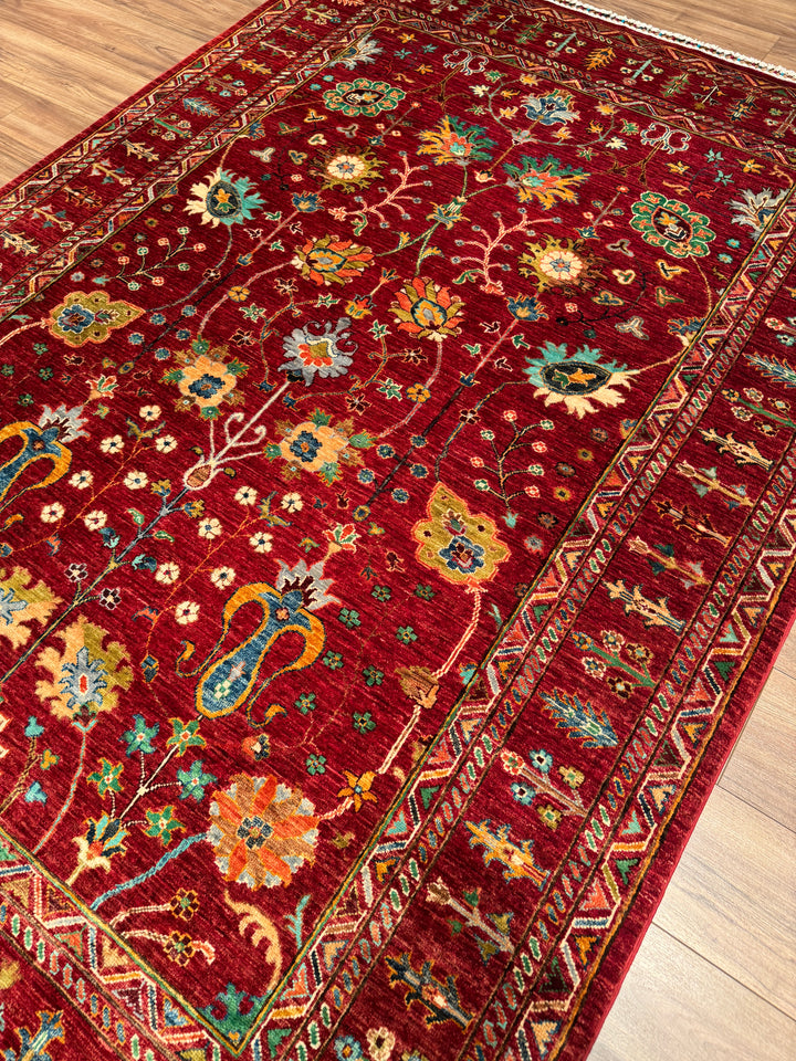 Sultani Çiçekli Orijinal El Dokuması Kırmızı Kök Boya Yün Halı 174x247 4.30 Metrekare - 5x8 ft