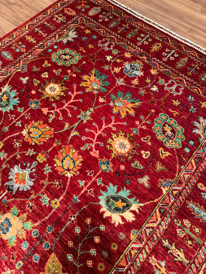 Sultani Çiçekli Orijinal El Dokuması Kırmızı Kök Boya Yün Halı 174x247 4.30 Metrekare - 5x8 ft