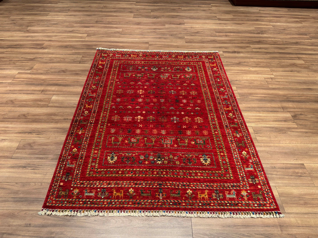 Khorjin Original Hand Woven Red Vegetable Dyed Wool Carpet 156x205 3.20 Square Meters - 5x7 ft