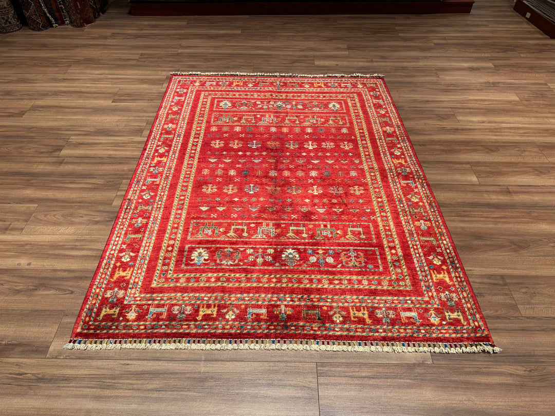 Khorjin Orjinal El Dokuması Kırmızı Kök Boya Yün Halı 156x205 3.20 Metrekare - 5x7 ft