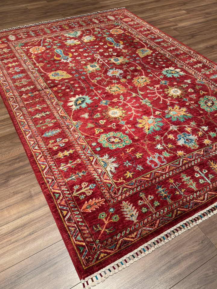 Sultani Çiçekli Orijinal El Dokuması Kırmızı Kök Boya Yün Halı 174x247 4.30 Metrekare - 5x8 ft