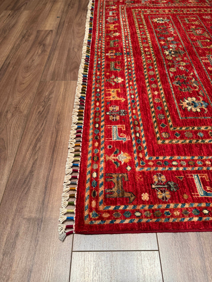 Khorjin Original Hand Woven Red Vegetable Dyed Wool Carpet 156x205 3.20 Square Meters - 5x7 ft