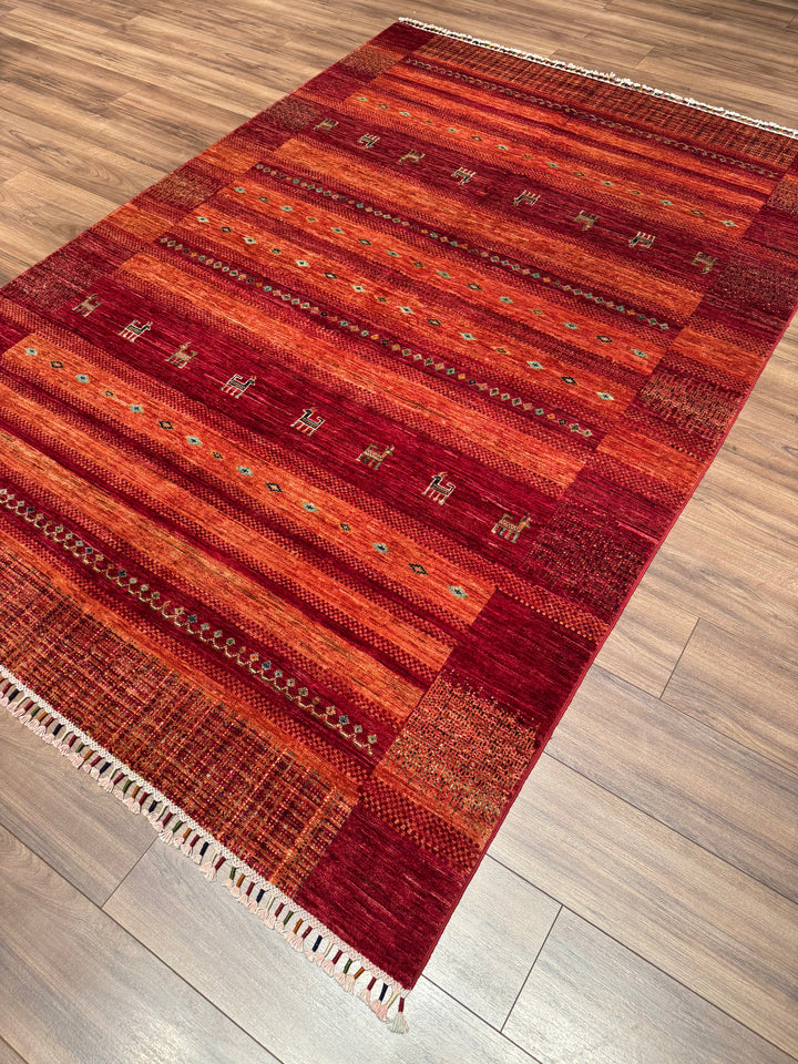 سجادة صوفية أصلية من خورجين، منسوجة يدويًا، مصبوغة بصبغة جذور حمراء، مقاس 174×253، 4.40 متر مربع - 5×8 قدم 