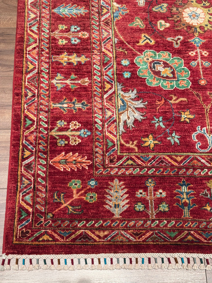 Sultani Çiçekli Orijinal El Dokuması Kırmızı Kök Boya Yün Halı 174x247 4.30 Metrekare - 5x8 ft